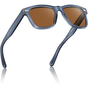 CARFIA Retro Acetate Polarized Sunglasses for Men UV Protection with Embossed Pattern Wire Core CA2301(C6. Clear Blue Gray Frame Brown Lens)