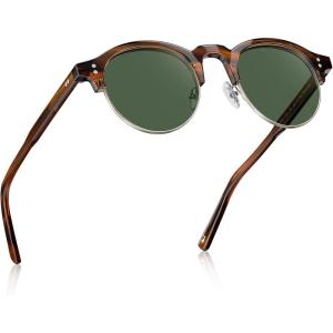 CARFIA Retro Round Polarized Sunglasses For Men, Acetate Semi-Rimless Frames Driving Sun Glasses UV 400 Protection(2. Green Lens)