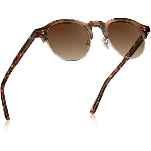 CARFIA Retro Round Polarized Sunglasses For Men, Acetate Semi-Rimless Frames Driving Sun Glasses UV 400 Protection(3. Striped Frame Tea Lens)
