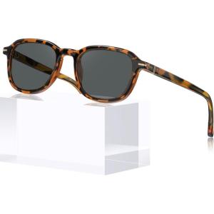 CARFIA Square Polarized Sunglasses for Men, Fashion Geometric Acetate Frame, Flexible Driving Golf Shades UV Protection(1. Tortoise Frame Grey Lens)