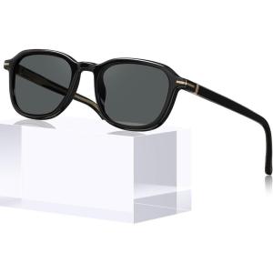 CARFIA Square Polarized Sunglasses for Men, Fashion Geometric Acetate Frame, Flexible Driving Golf Shades UV Protection(3. Black Frame Grey Lens)