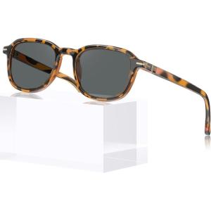 CARFIA Square Polarized Sunglasses for Men, Fashion Geometric Acetate Frame, Flexible Driving Golf Shades UV Protection(Tortoise Frame Grey Lens)