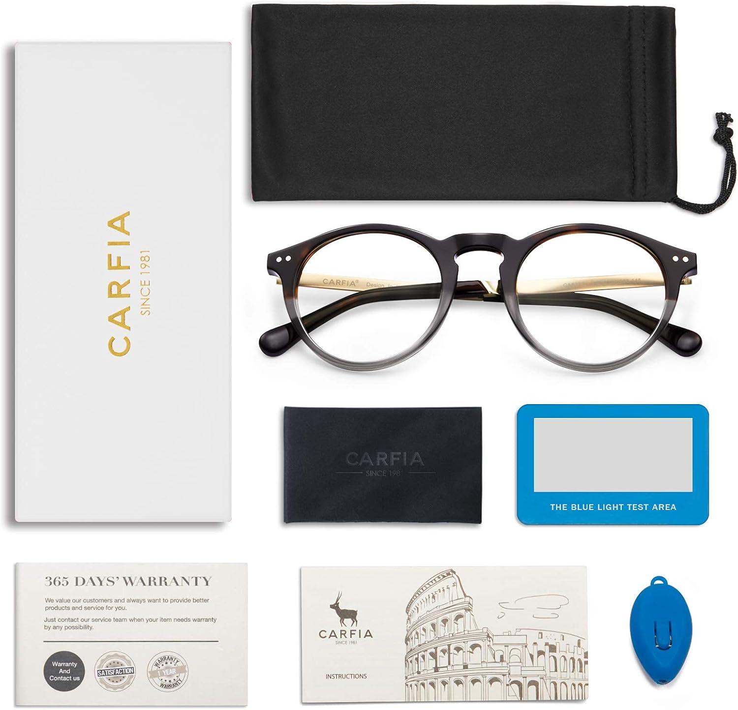 image:imageCARFIA Acetate Round Blue Light Blocking Glasses for Women Anti Eye Eyestrain Computer Gaming Glasses CA5373NFTortoise Transparent Grey Frame