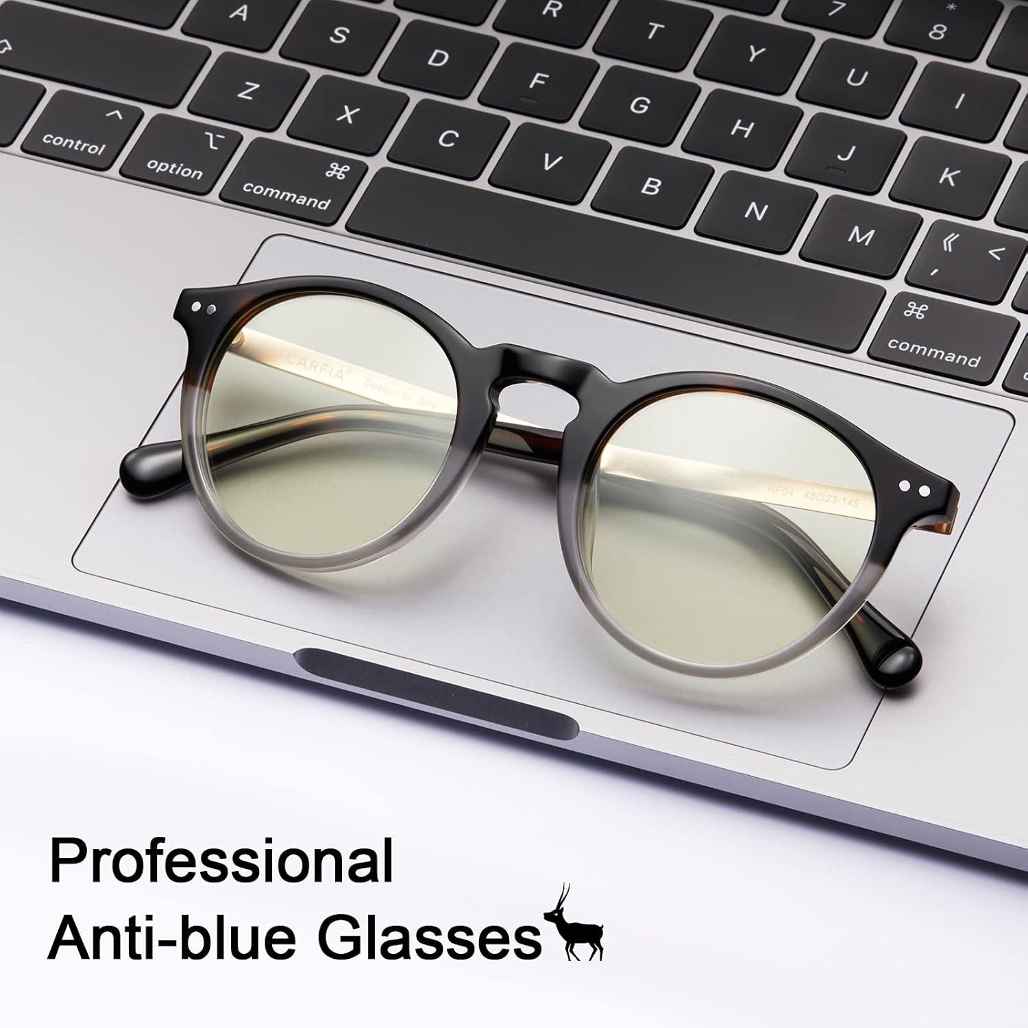 image:imageCARFIA Acetate Round Blue Light Blocking Glasses for Women Anti Eye Eyestrain Computer Gaming Glasses CA5373NFTortoise Transparent Grey Frame