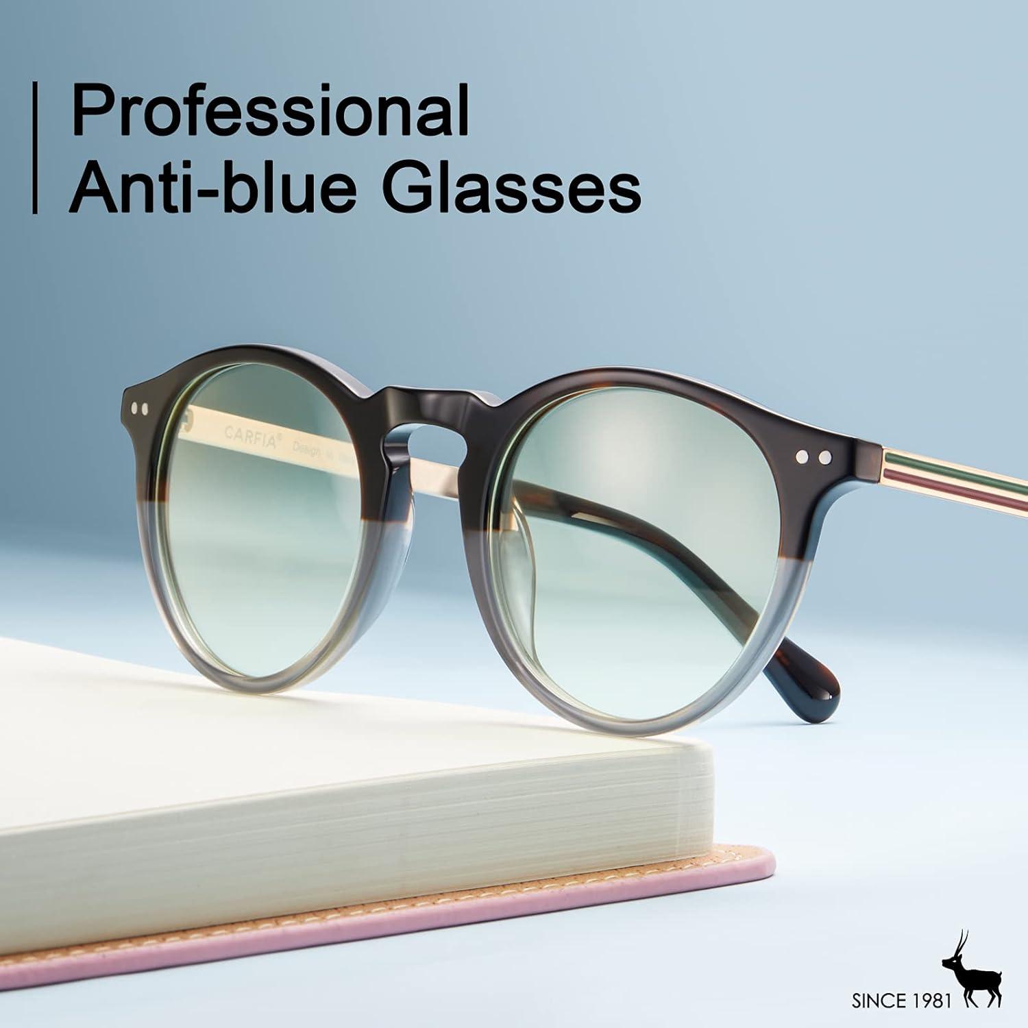 image:imageCARFIA Acetate Round Blue Light Blocking Glasses for Women Anti Eye Eyestrain Computer Gaming Glasses CA5373NFTortoise Transparent Grey Frame