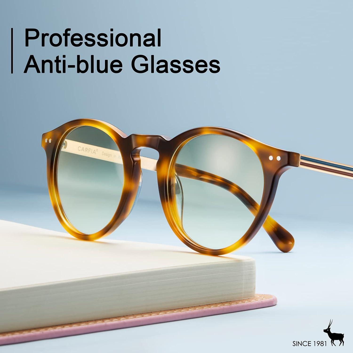 image:imageCARFIA Acetate Round Blue Light Blocking Glasses for Women Anti Eye Eyestrain Computer Gaming Glasses CA5373NFTortoise Frame