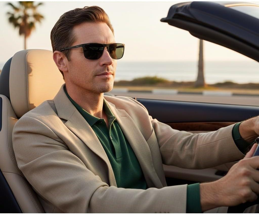 image:imageCARFIA Spring Hinge Metal Polarized Sunglasses for Men UV Protection Lightweight Square Sun Glasses for Driving Fishing Golf1 Matte Black Frame Grey Lens