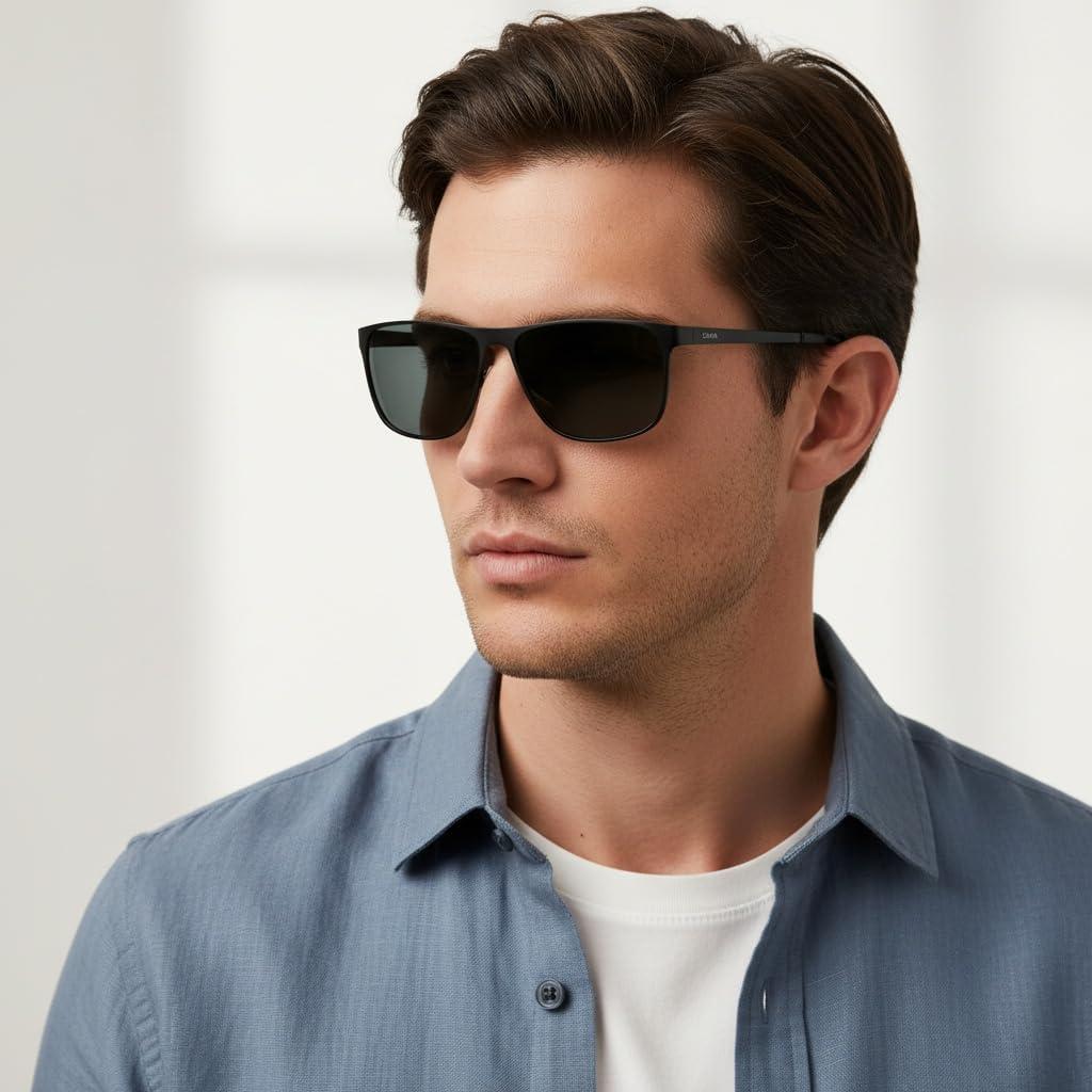 image:imageCARFIA Spring Hinge Metal Polarized Sunglasses for Men UV Protection Lightweight Square Sun Glasses for Driving Fishing Golf1 Matte Black Frame Grey Lens