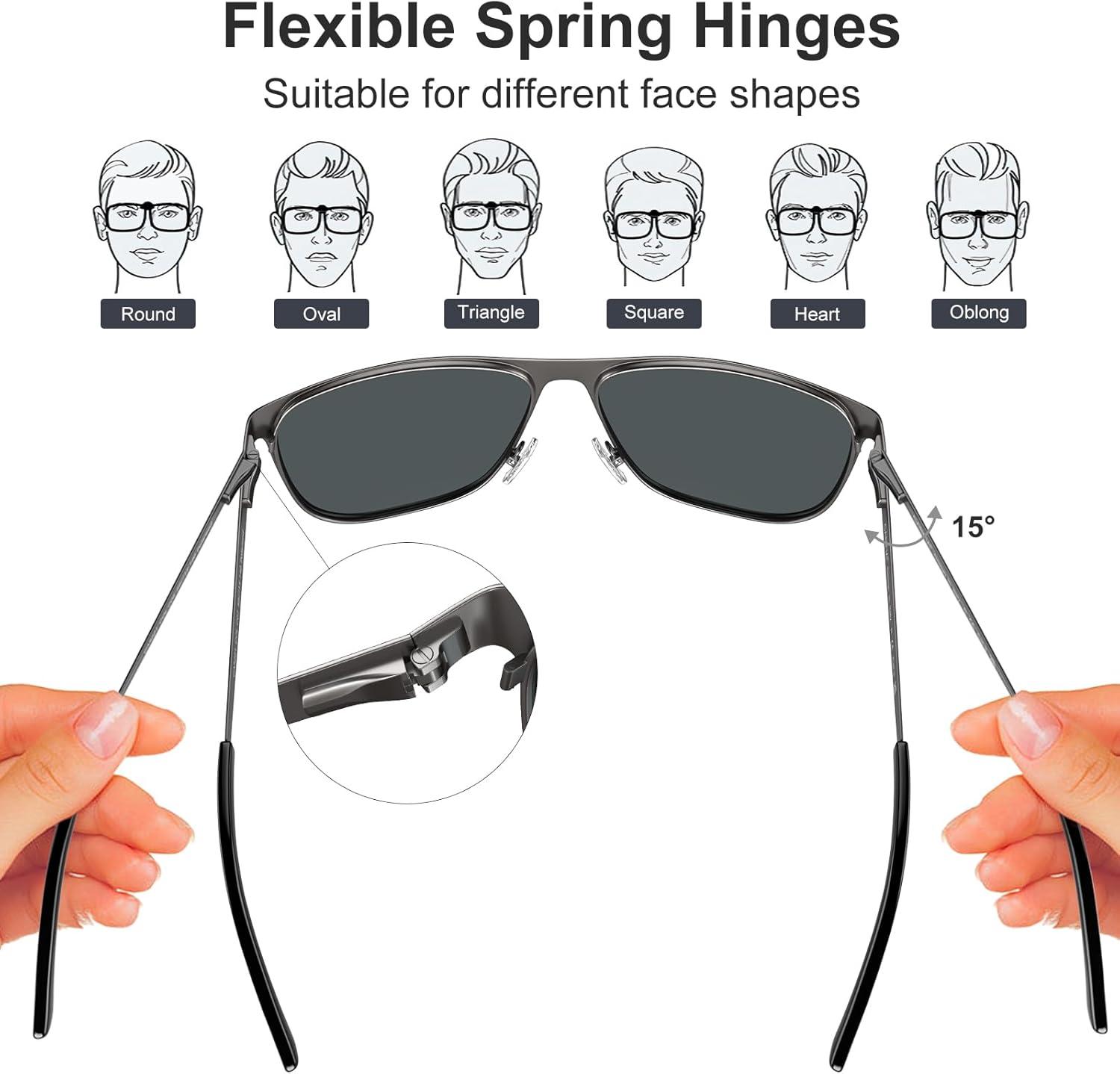image:imageCARFIA Spring Hinge Metal Polarized Sunglasses for Men UV Protection Lightweight Square Sun Glasses for Driving Fishing Golf2 Matte Gun Frame Grey Lens