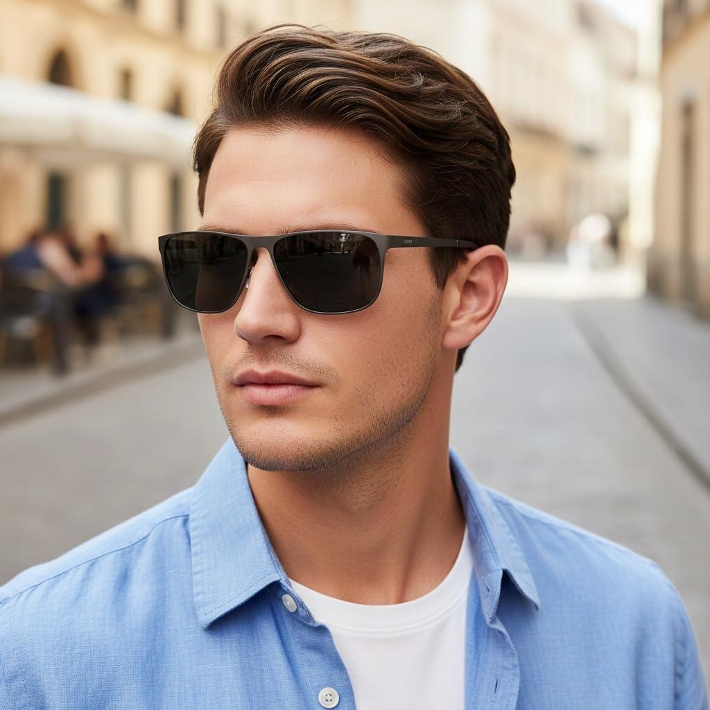 image:imageCARFIA Spring Hinge Metal Polarized Sunglasses for Men UV Protection Lightweight Square Sun Glasses for Driving Fishing Golf2 Matte Gun Frame Grey Lens