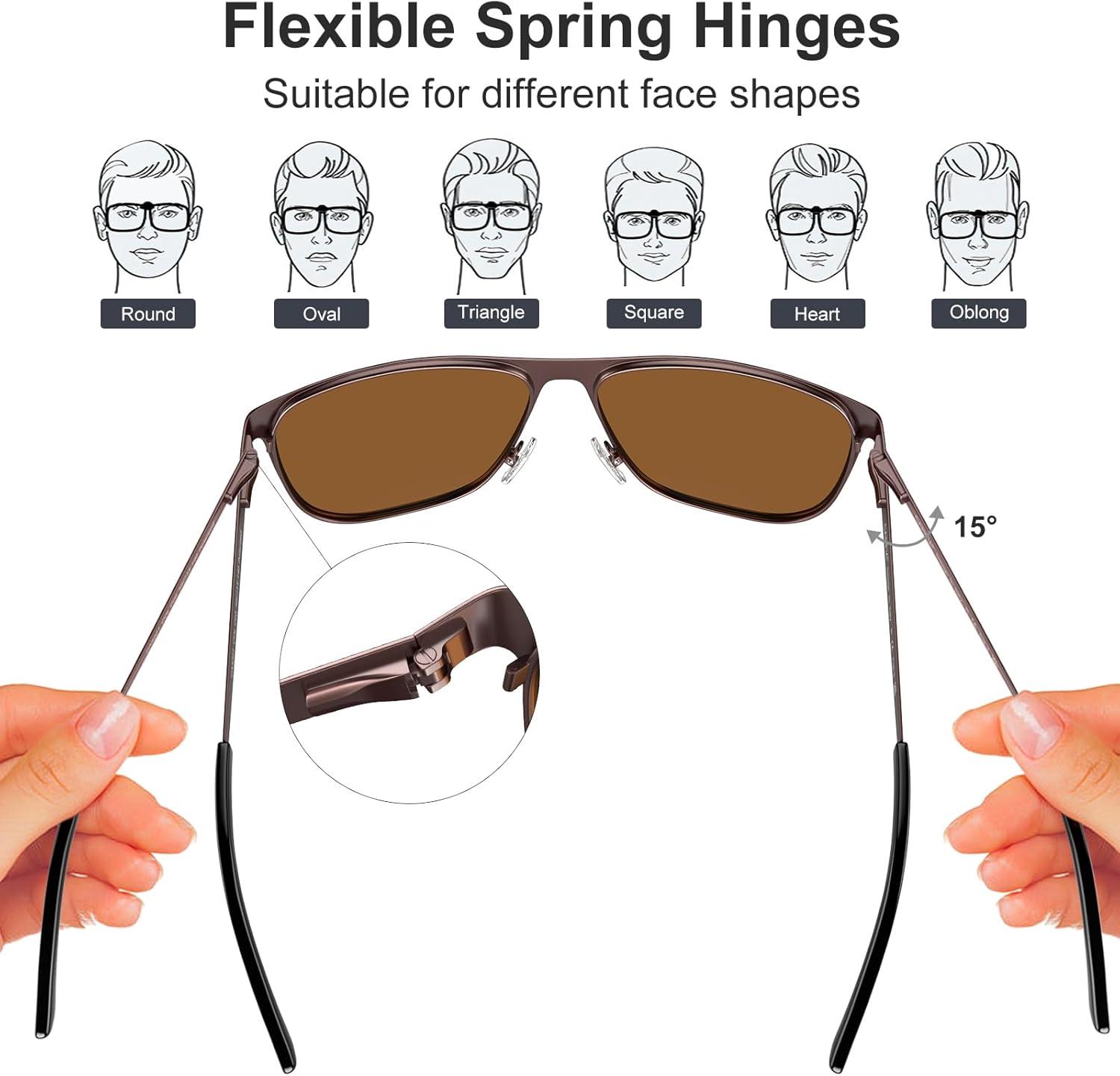 image:imageCARFIA Spring Hinge Metal Polarized Sunglasses for Men UV Protection Lightweight Square Sun Glasses for Driving Fishing Golf3 Brown Frame Brown Lens