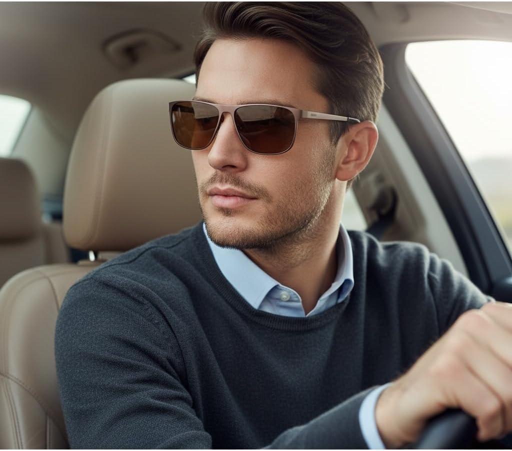 image:imageCARFIA Spring Hinge Metal Polarized Sunglasses for Men UV Protection Lightweight Square Sun Glasses for Driving Fishing Golf3 Brown Frame Brown Lens