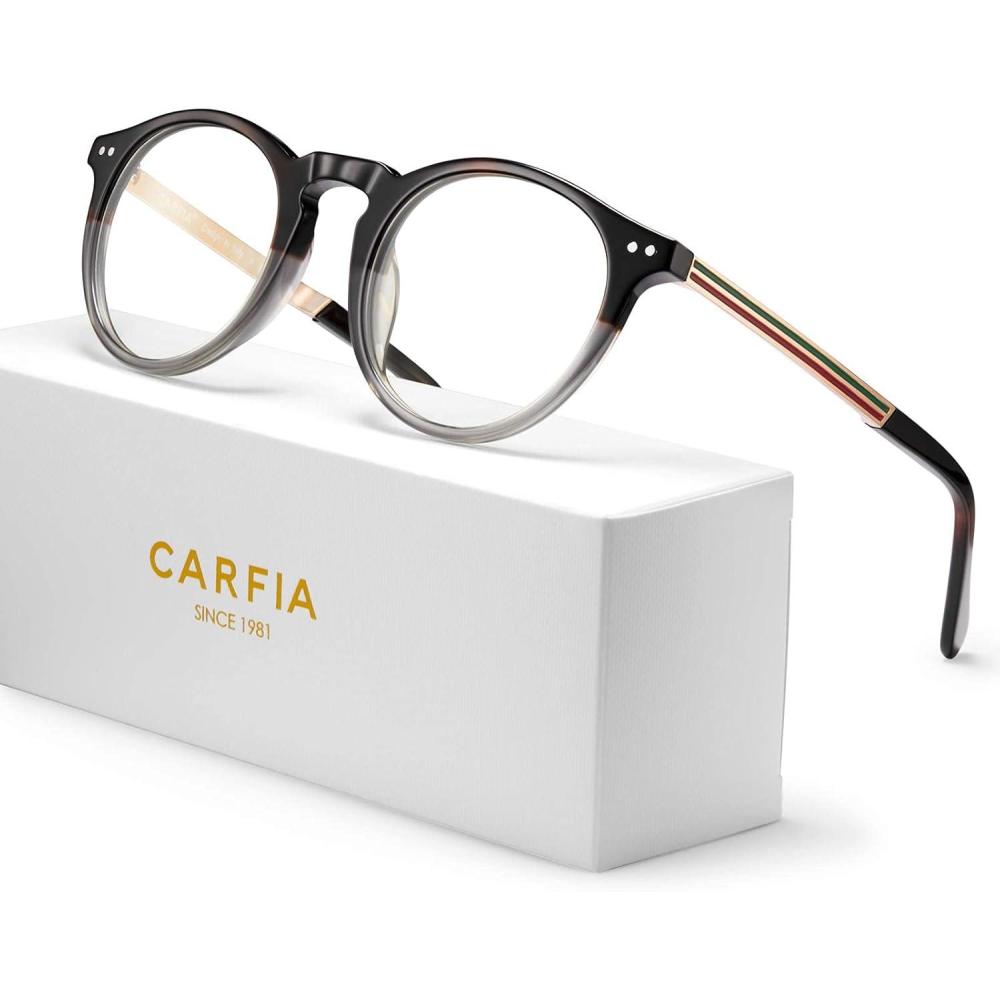 image:imageCARFIA Acetate Round Blue Light Blocking Glasses for Women Anti Eye Eyestrain Computer Gaming Glasses CA5373NFTortoise Transparent Grey Frame