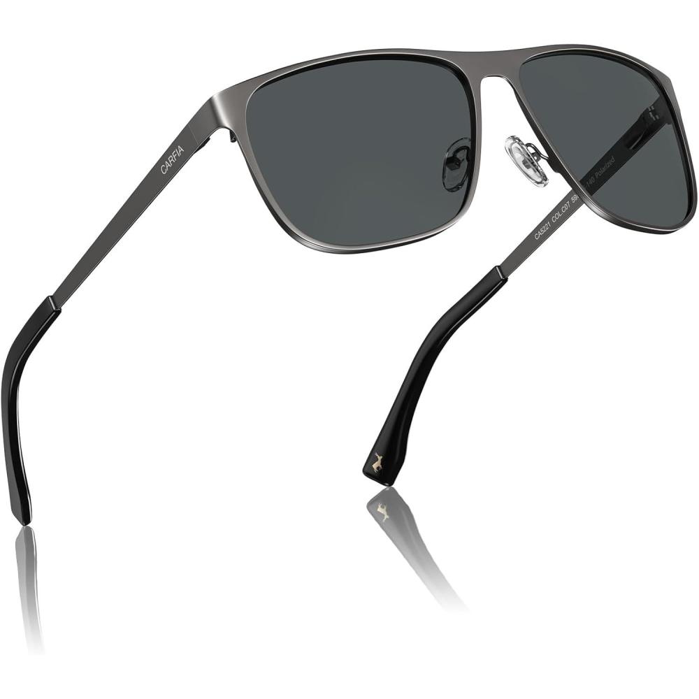 image:imageCARFIA Spring Hinge Metal Polarized Sunglasses for Men UV Protection Lightweight Square Sun Glasses for Driving Fishing Golf2 Matte Gun Frame Grey Lens