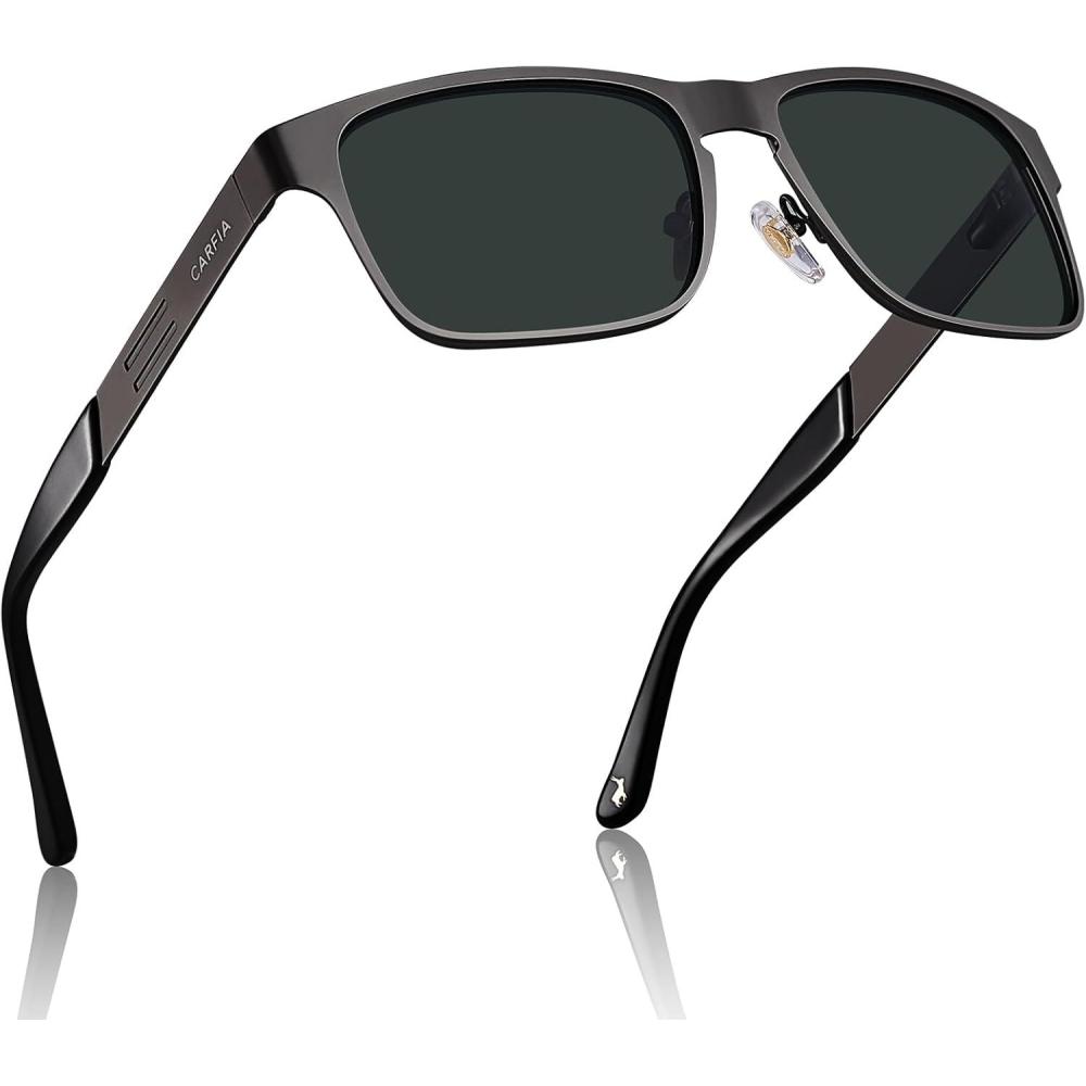 image:imageCARFIA Wide Spring Flexible Mens Sunglasses Polarized UV400 Classic Driving Metal Glasses CA5229Matte Gun Frame Grey Lens