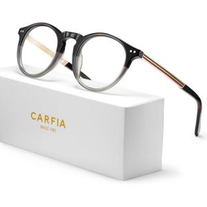 CARFIA Acetate Round Blue Light Blocking Glasses for Women Anti Eye Eyestrain Computer Gaming Glasses CA5373NF(Tortoise & Transparent Grey Frame)