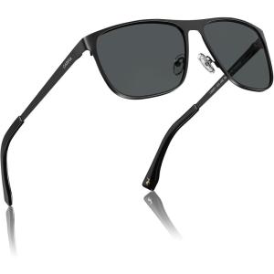 CARFIA Spring Hinge Metal Polarized Sunglasses for Men UV Protection Lightweight Square Sun Glasses for Driving Fishing Golf(1 – Matte Black Frame Grey Lens)