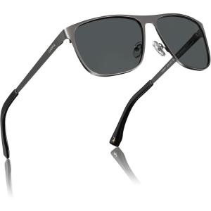 CARFIA Spring Hinge Metal Polarized Sunglasses for Men UV Protection Lightweight Square Sun Glasses for Driving Fishing Golf(2 – Matte Gun Frame Grey Lens)