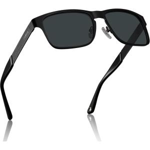 CARFIA Wide Spring Flexible Mens Sunglasses Polarized UV400 Classic Driving Metal Glasses CA5229(Matte Black Frame Grey Lens)