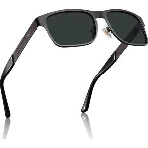 CARFIA Wide Spring Flexible Mens Sunglasses Polarized UV400 Classic Driving Metal Glasses CA5229(Matte Gun Frame Grey Lens)