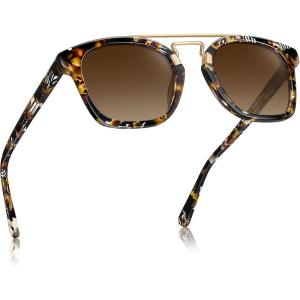 CARFIA Retro Polarized Sunglasses Womens UV400 Protection, Unique Double Metal Bridge, Premium Square Acetate Shades(A1 Zebra Stripe Frame Brown Lens)