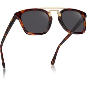CARFIA Retro Polarized Sunglasses Womens UV400 Protection, Unique Double Metal Bridge, Premium Square Acetate Shades(A3 Tortoisesshell Frame Grey Lens)