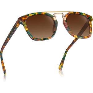 CARFIA Retro Polarized Sunglasses Womens UV400 Protection, Unique Double Metal Bridge, Premium Square Acetate Shades(A5-mix Brown Frame Gradient Brown Lenses)