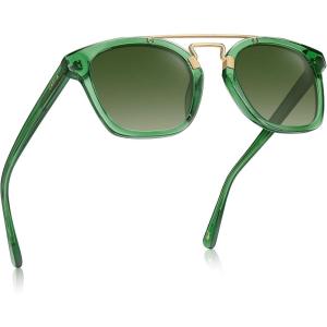 CARFIA Retro Polarized Sunglasses Womens UV400 Protection, Unique Double Metal Bridge, Premium Square Acetate Shades(A6.green Frame Gradient Green Lenses)