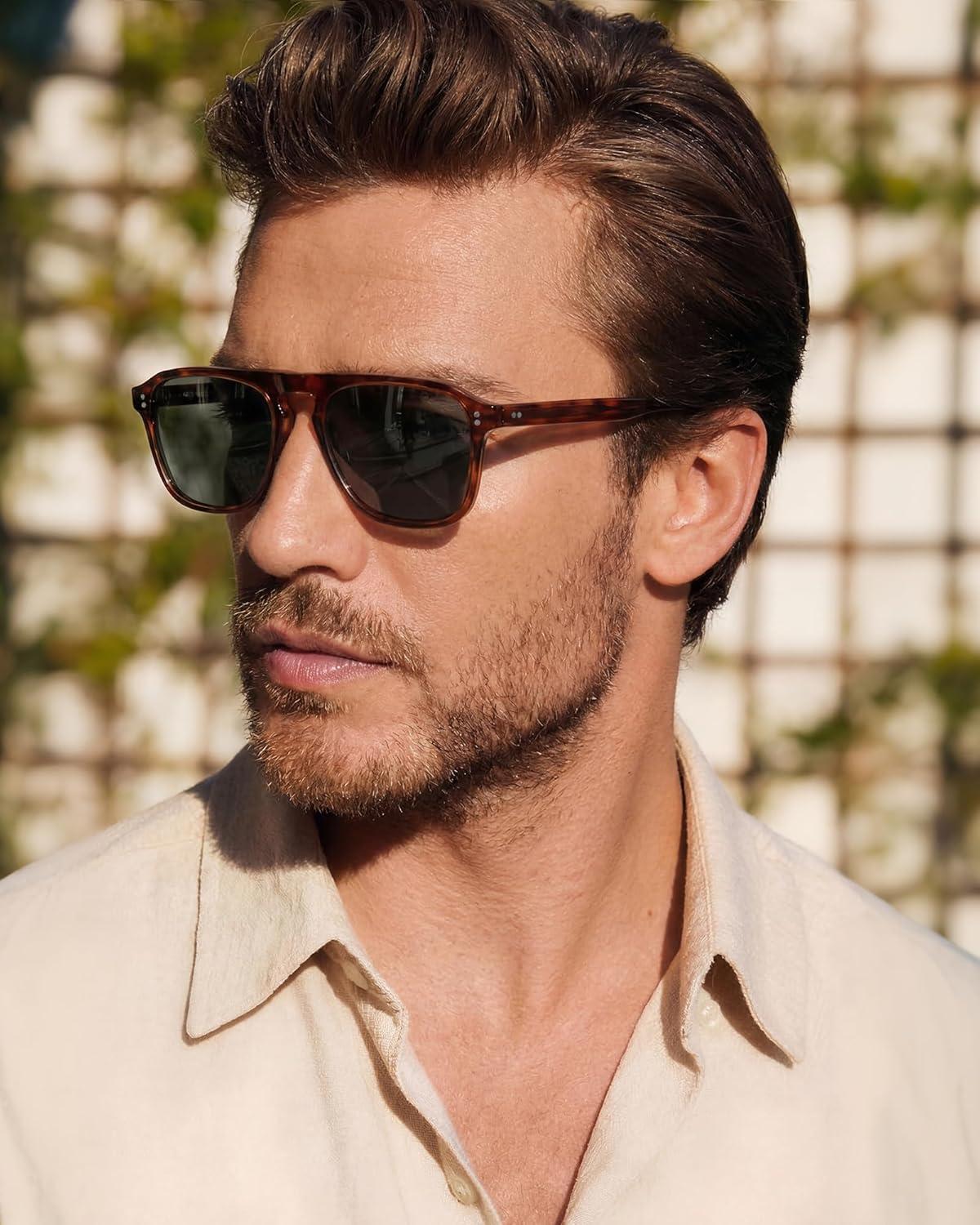 image:imageCARFIA Polarized Sunglasses for Men UV400 Protection Pilot Design Acetate Sun Glasses for Driving Fishing Outdoor CA53553 Brown Tortoise Frame Gray Lens