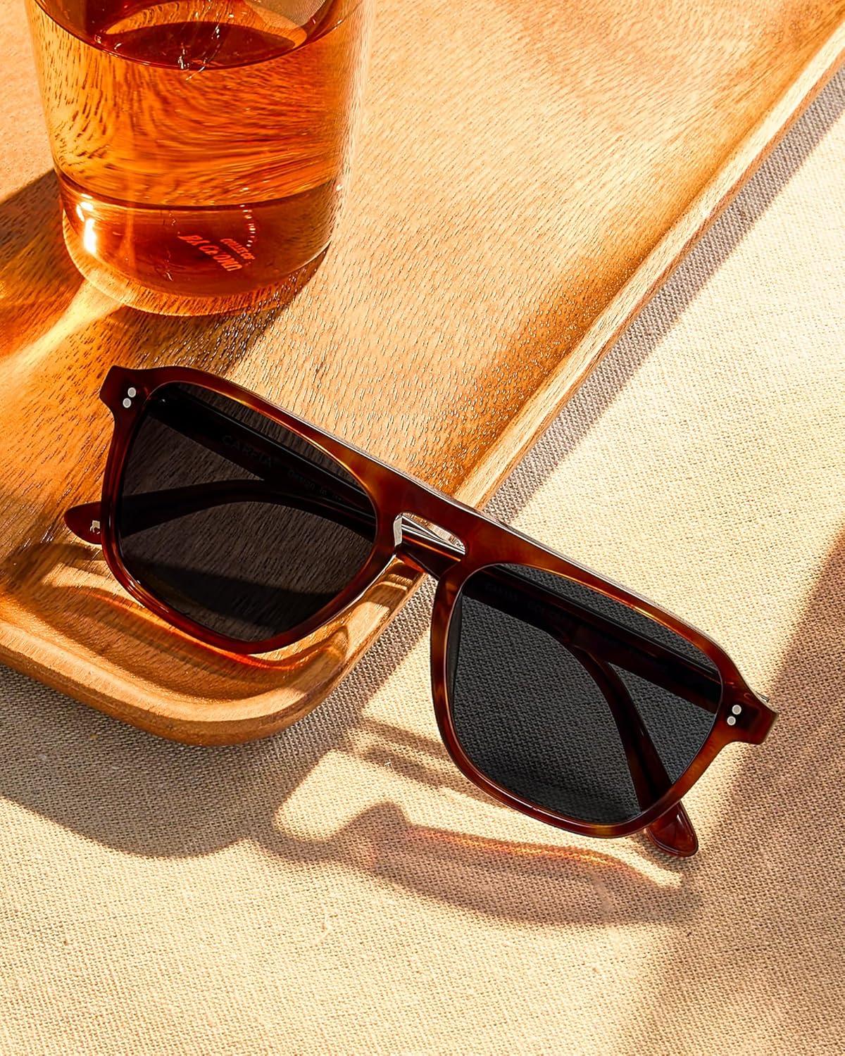 image:imageCARFIA Polarized Sunglasses for Men UV400 Protection Pilot Design Acetate Sun Glasses for Driving Fishing Outdoor CA53553 Brown Tortoise Frame Gray Lens
