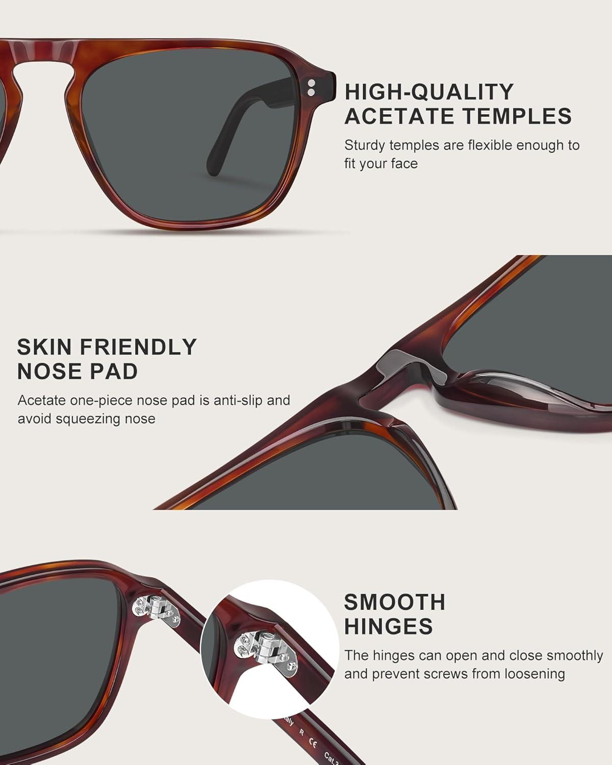 image:imageCARFIA Polarized Sunglasses for Men UV400 Protection Pilot Design Acetate Sun Glasses for Driving Fishing Outdoor CA53553 Brown Tortoise Frame Gray Lens