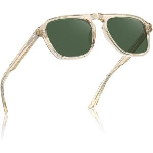 CARFIA Polarized Sunglasses for Men UV400 Protection – Pilot Design Acetate Sun Glasses for Driving Fishing Outdoor CA5355(6. Transparent Tea Frame Green Lens)