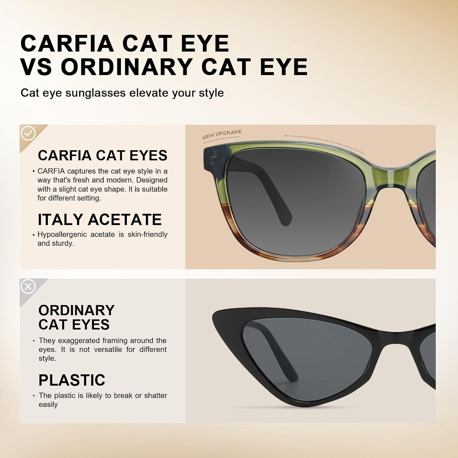 image:imageCARFIA Designer Acetate Womens Polarized Sunglasses Fit Most Face Shapes Trendy Shades UV Protection Hypoallergenic Handmade7 Greenbrown Floral Frame Gradient Grey Lens