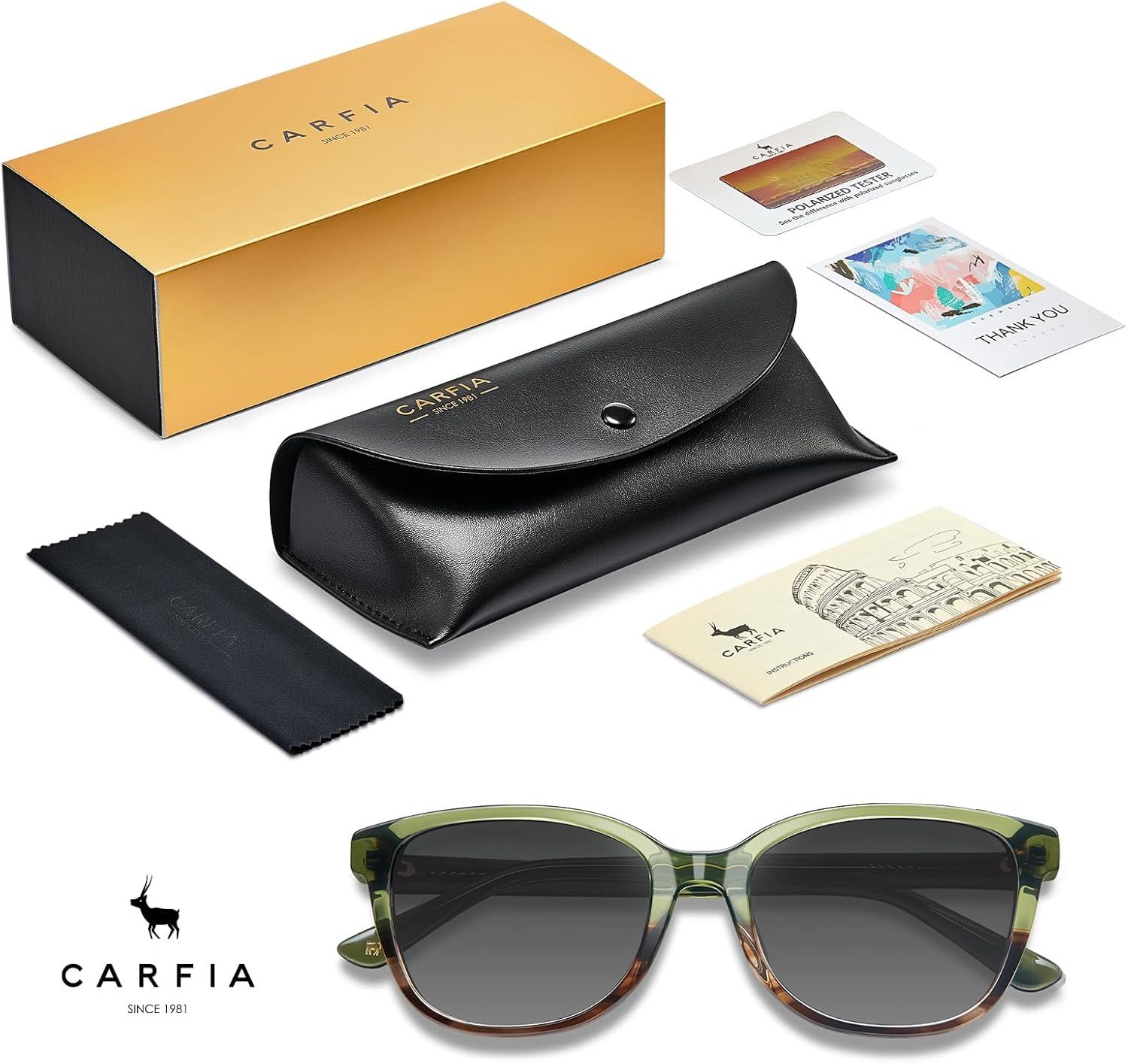 image:imageCARFIA Designer Acetate Womens Polarized Sunglasses Fit Most Face Shapes Trendy Shades UV Protection Hypoallergenic Handmade7 Greenbrown Floral Frame Gradient Grey Lens