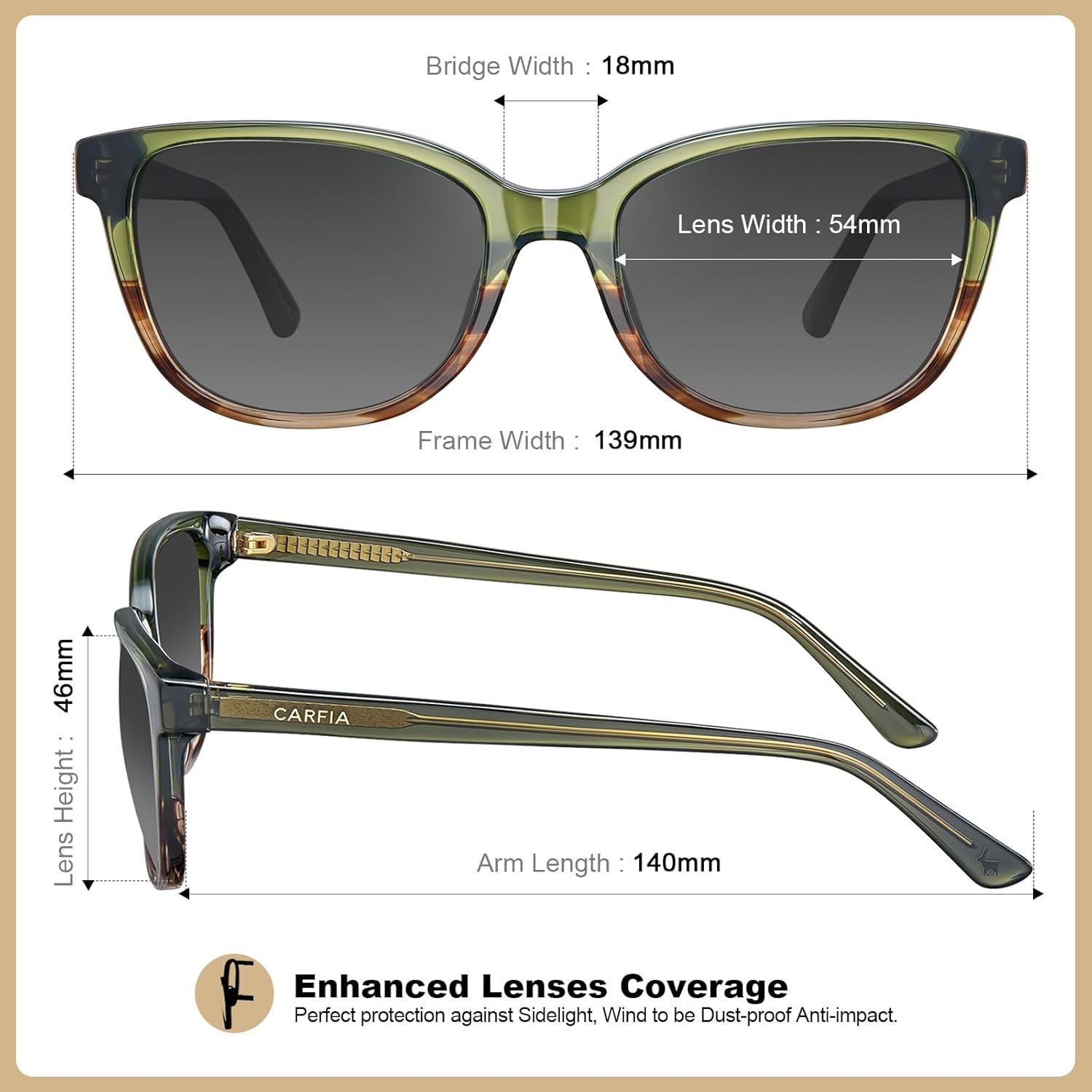 image:imageCARFIA Designer Acetate Womens Polarized Sunglasses Fit Most Face Shapes Trendy Shades UV Protection Hypoallergenic Handmade7 Greenbrown Floral Frame Gradient Grey Lens