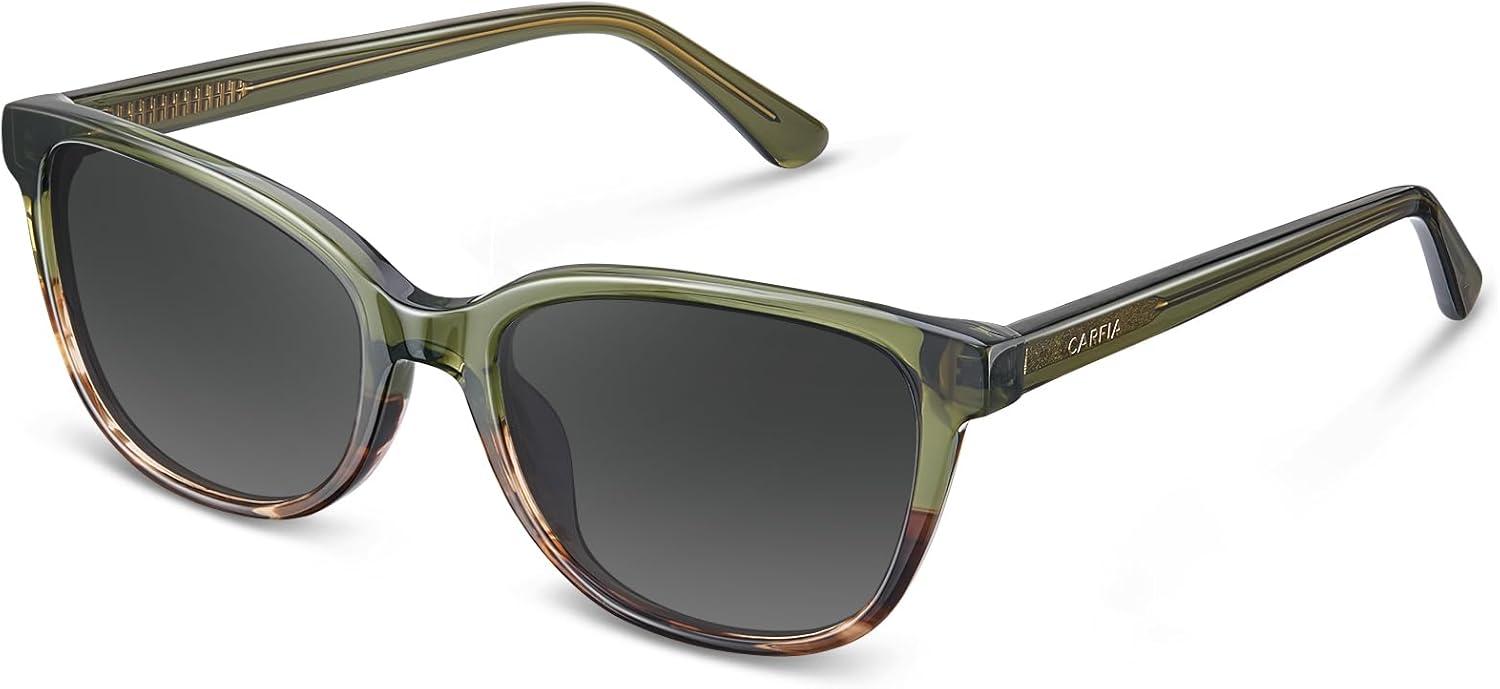 image:imageCARFIA Designer Acetate Womens Polarized Sunglasses Fit Most Face Shapes Trendy Shades UV Protection Hypoallergenic Handmade7 Greenbrown Floral Frame Gradient Grey Lens