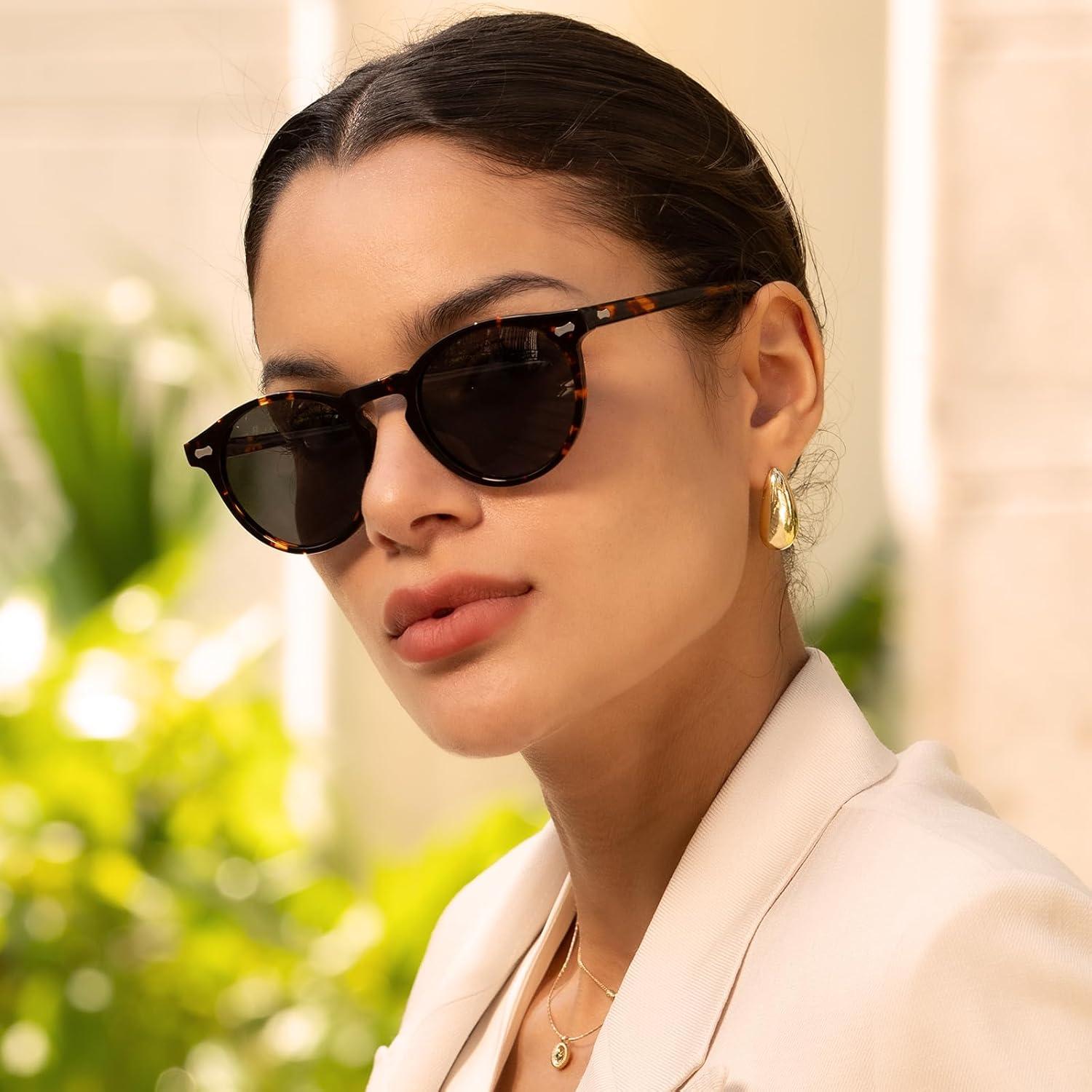 image:imageCARFIA Polarized Sunglasses for Women Acetate Frame SmallMedium Size UV400 Protection Anti Glare CA52881 Tortoise Frame Grey Lens
