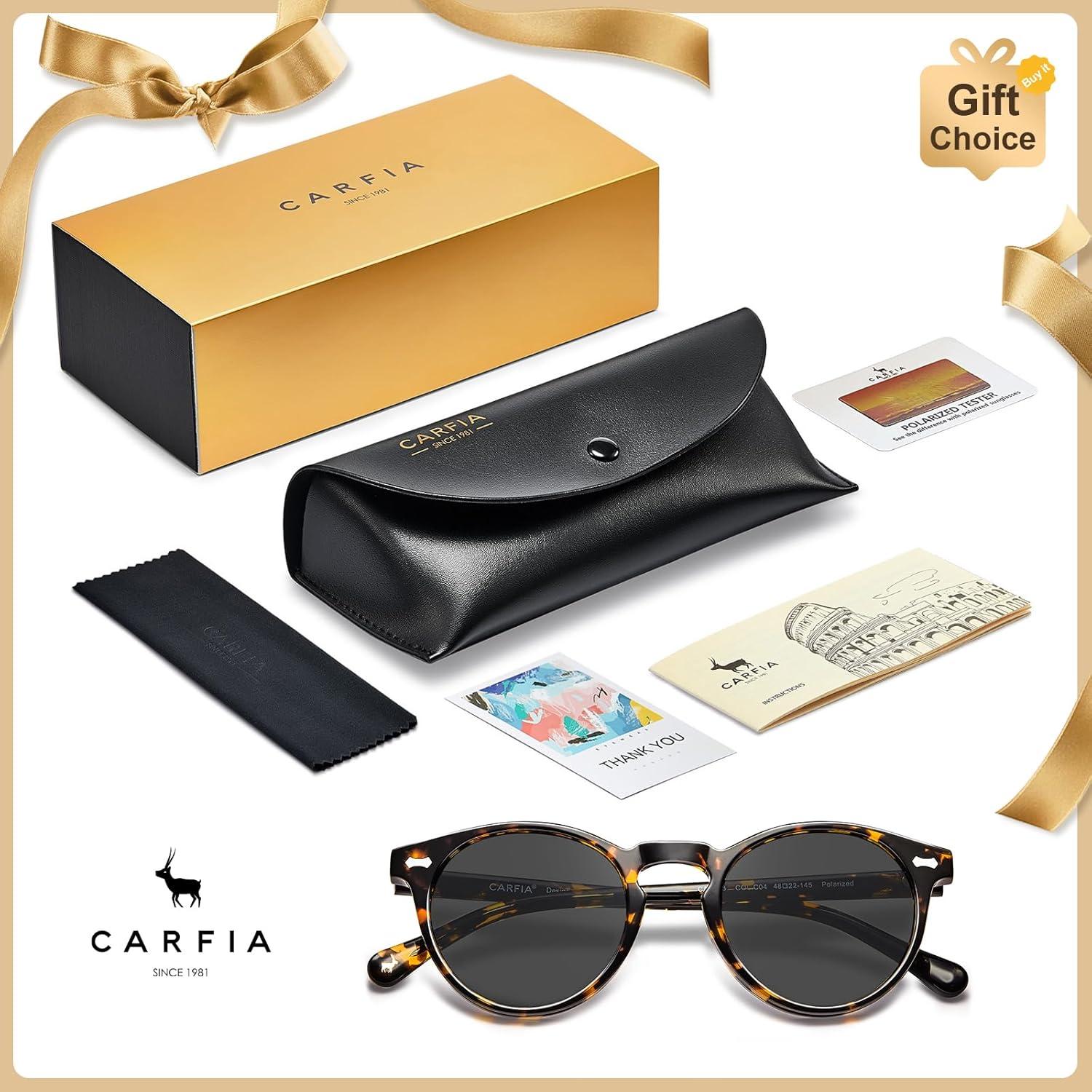 image:imageCARFIA Polarized Sunglasses for Women Acetate Frame SmallMedium Size UV400 Protection Anti Glare CA52881 Tortoise Frame Grey Lens