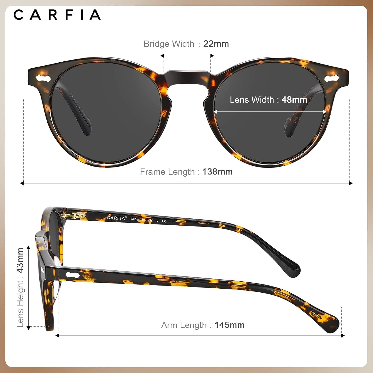 image:imageCARFIA Polarized Sunglasses for Women Acetate Frame SmallMedium Size UV400 Protection Anti Glare CA52881 Tortoise Frame Grey Lens