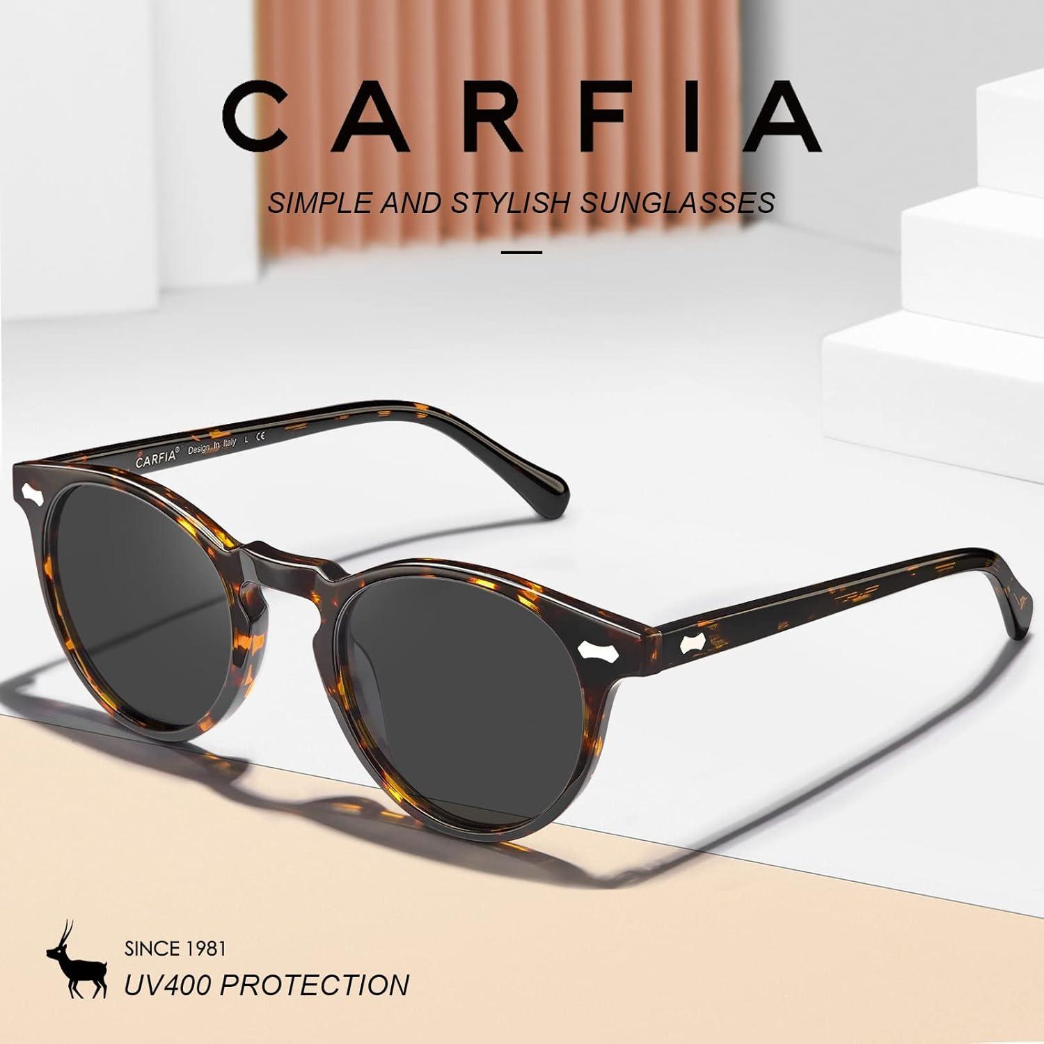 image:imageCARFIA Polarized Sunglasses for Women Acetate Frame SmallMedium Size UV400 Protection Anti Glare CA52881 Tortoise Frame Grey Lens