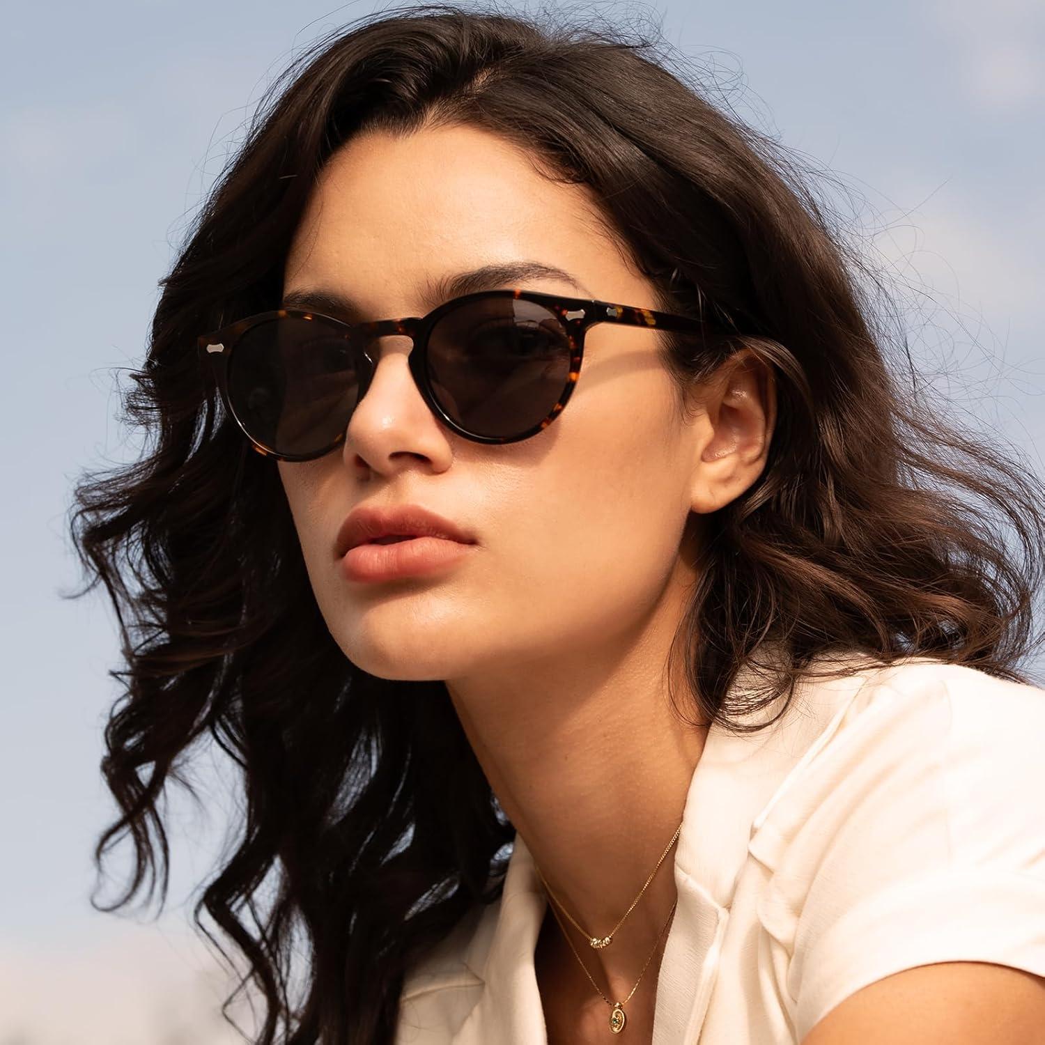 image:imageCARFIA Polarized Sunglasses for Women Acetate Frame SmallMedium Size UV400 Protection Anti Glare CA52881 Tortoise Frame Grey Lens