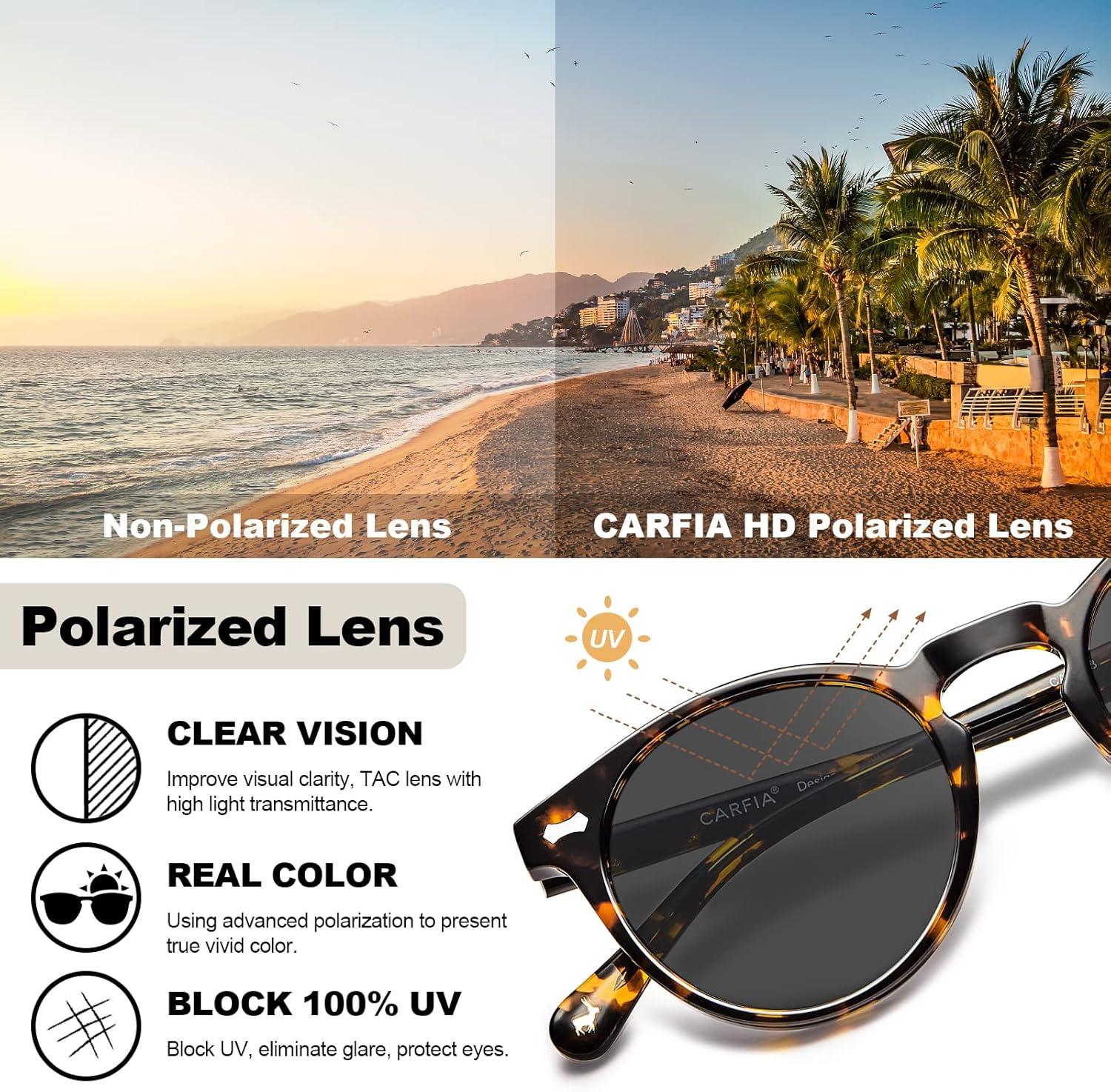 image:imageCARFIA Polarized Sunglasses for Women Acetate Frame SmallMedium Size UV400 Protection Anti Glare CA52881 Tortoise Frame Grey Lens