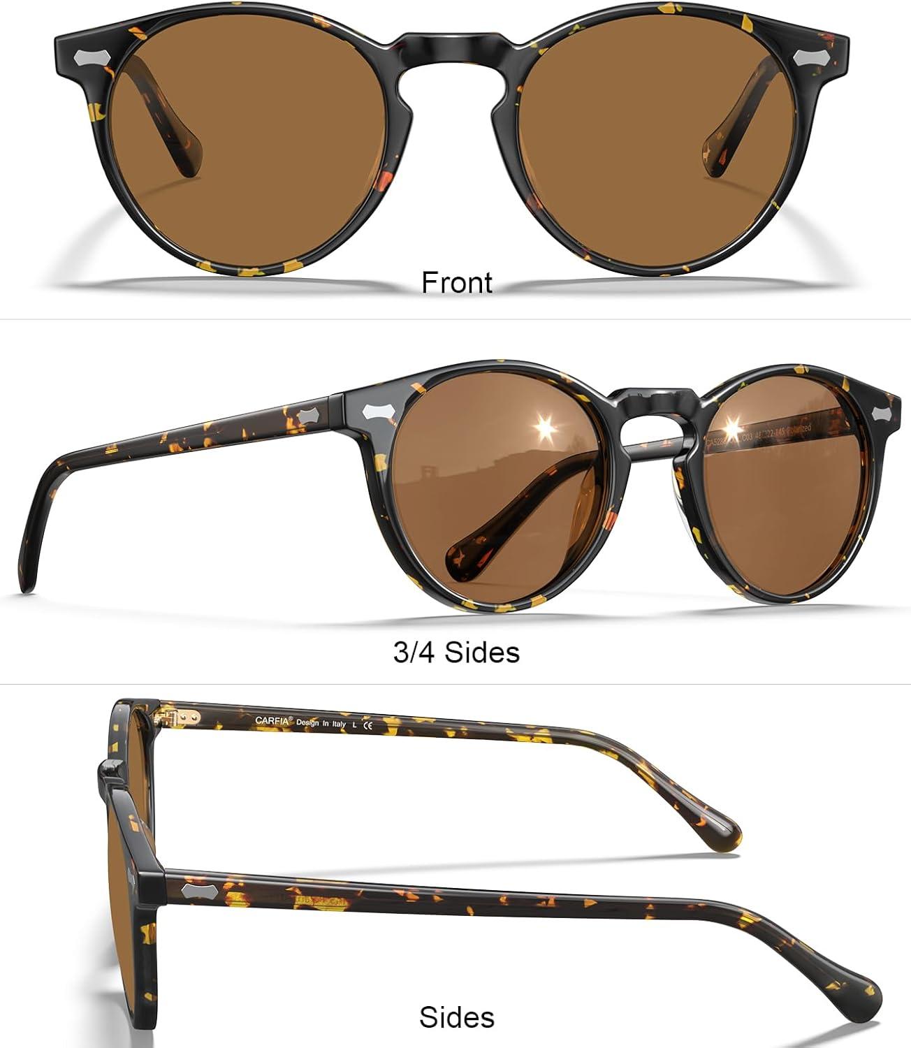 image:imageCARFIA Polarized Sunglasses for Women Acetate Frame SmallMedium Size UV400 Protection Anti Glare CA52882 Tortoise Frame Brown Lens