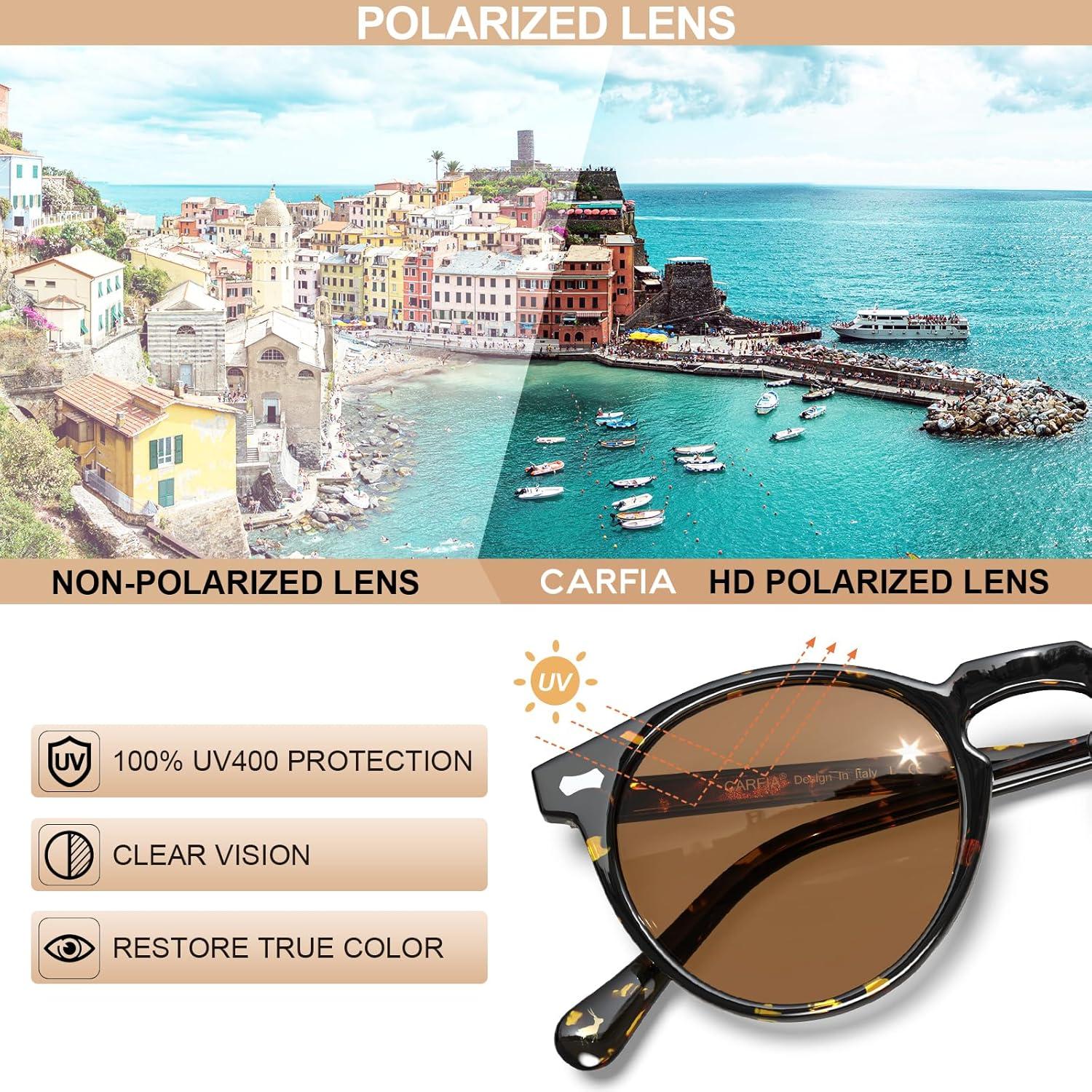 image:imageCARFIA Polarized Sunglasses for Women Acetate Frame SmallMedium Size UV400 Protection Anti Glare CA52882 Tortoise Frame Brown Lens