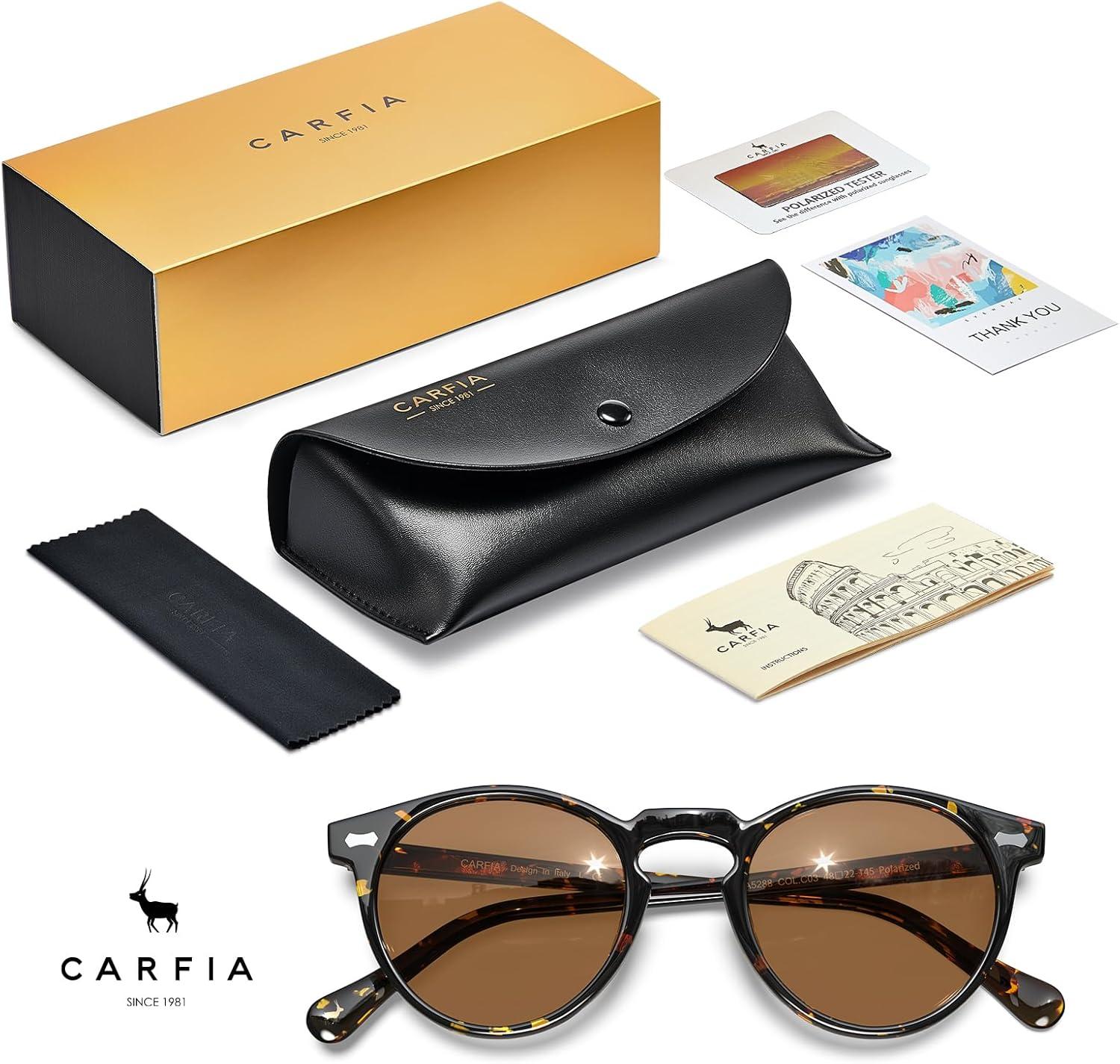 image:imageCARFIA Polarized Sunglasses for Women Acetate Frame SmallMedium Size UV400 Protection Anti Glare CA52882 Tortoise Frame Brown Lens