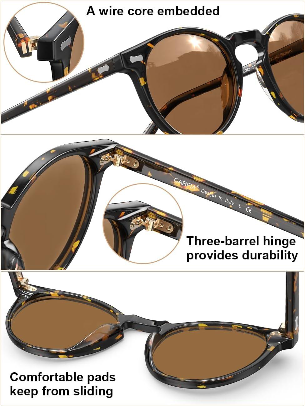 image:imageCARFIA Polarized Sunglasses for Women Acetate Frame SmallMedium Size UV400 Protection Anti Glare CA52882 Tortoise Frame Brown Lens