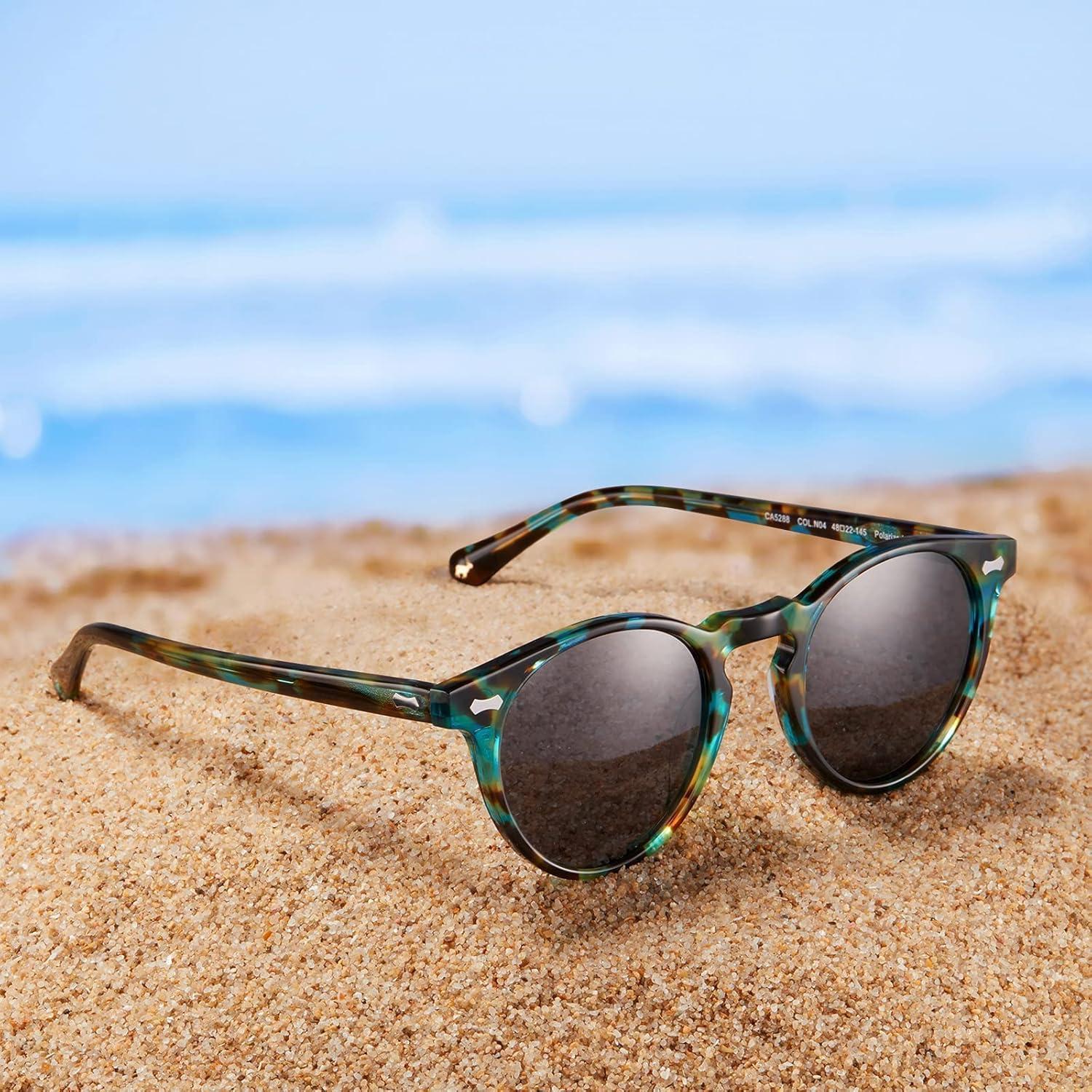image:imageCARFIA Polarized Sunglasses for Women Acetate Frame SmallMedium Size UV400 Protection Anti Glare CA52884 Flower Frame Grey Lens