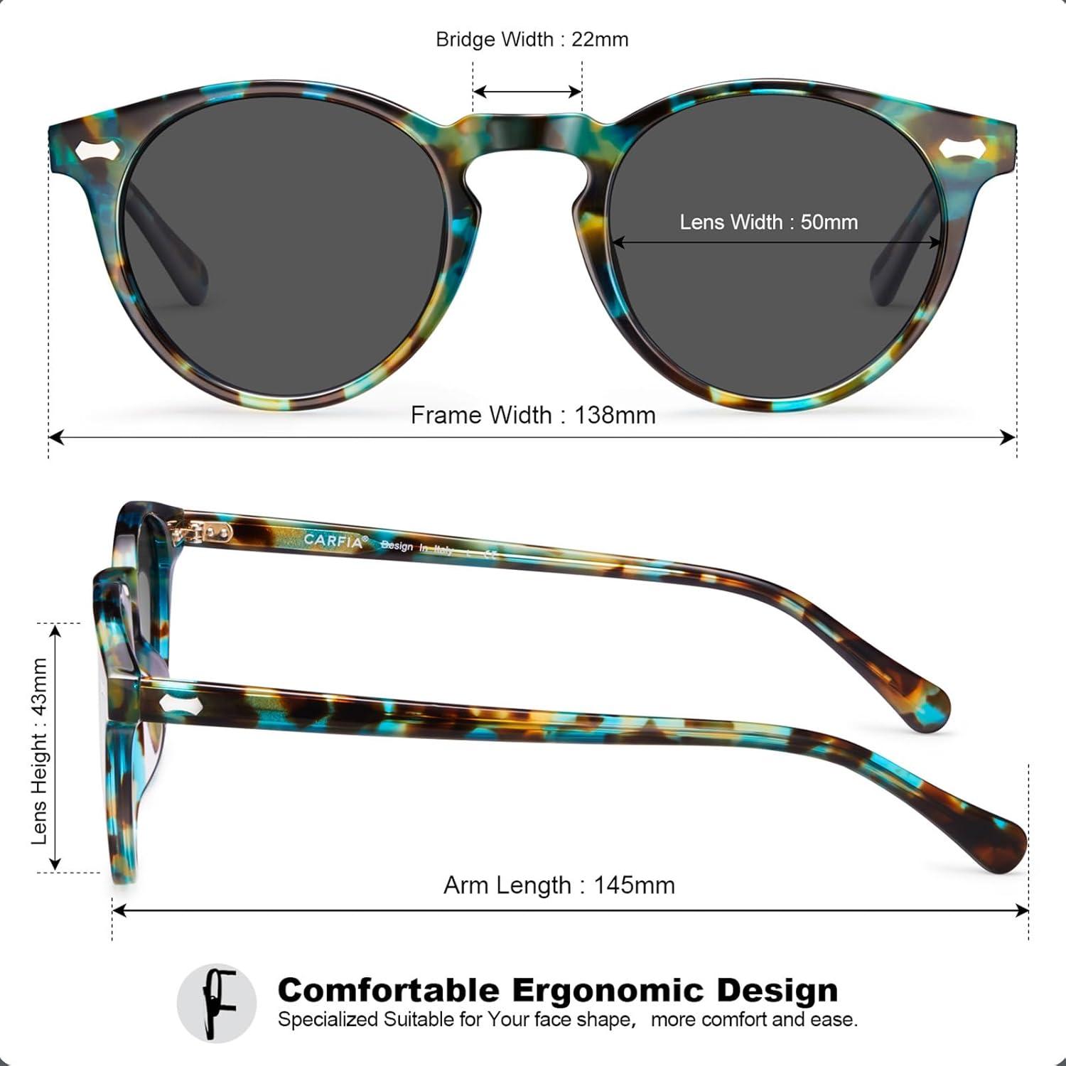 image:imageCARFIA Polarized Sunglasses for Women Acetate Frame SmallMedium Size UV400 Protection Anti Glare CA52884 Flower Frame Grey Lens
