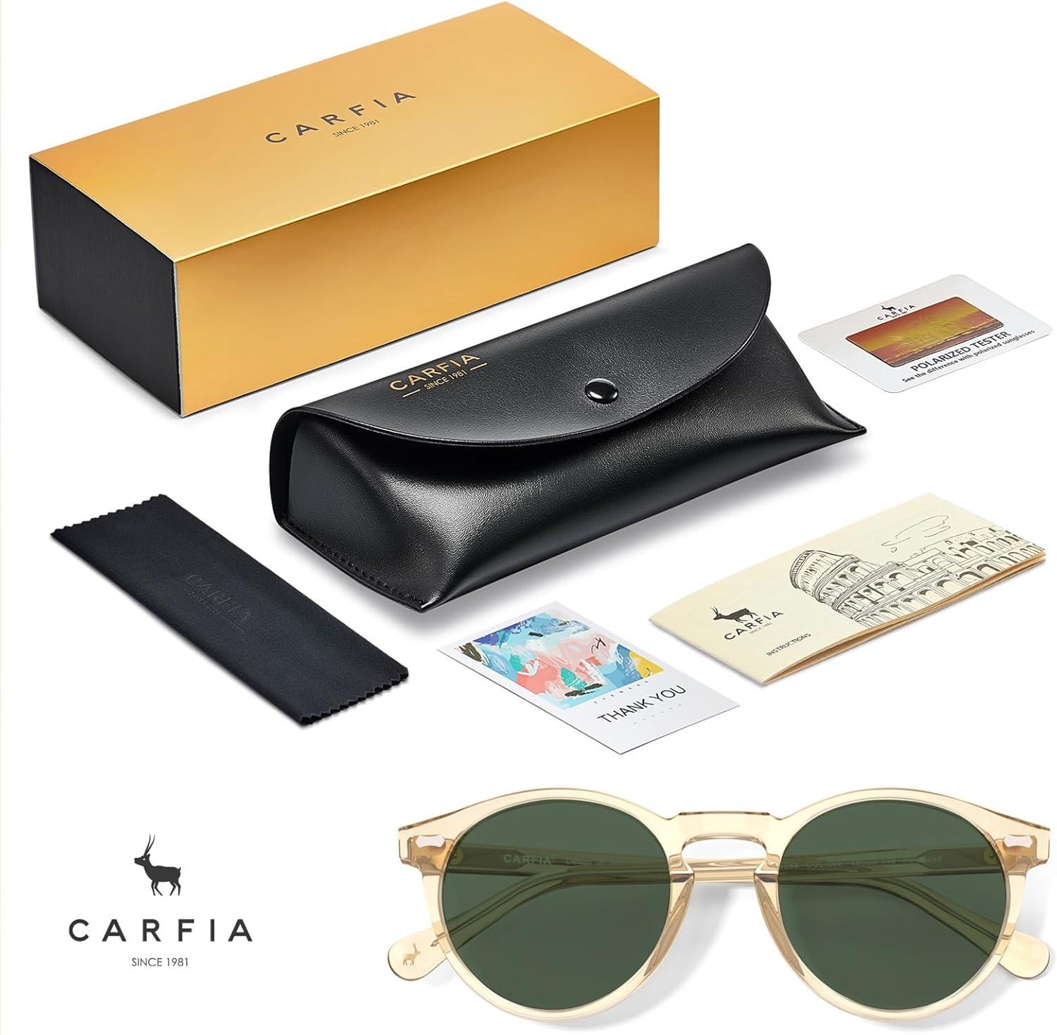 image:imageCARFIA Polarized Sunglasses for Women Acetate Frame SmallMedium Size UV400 Protection Anti Glare CA52884 Grey Green Lens