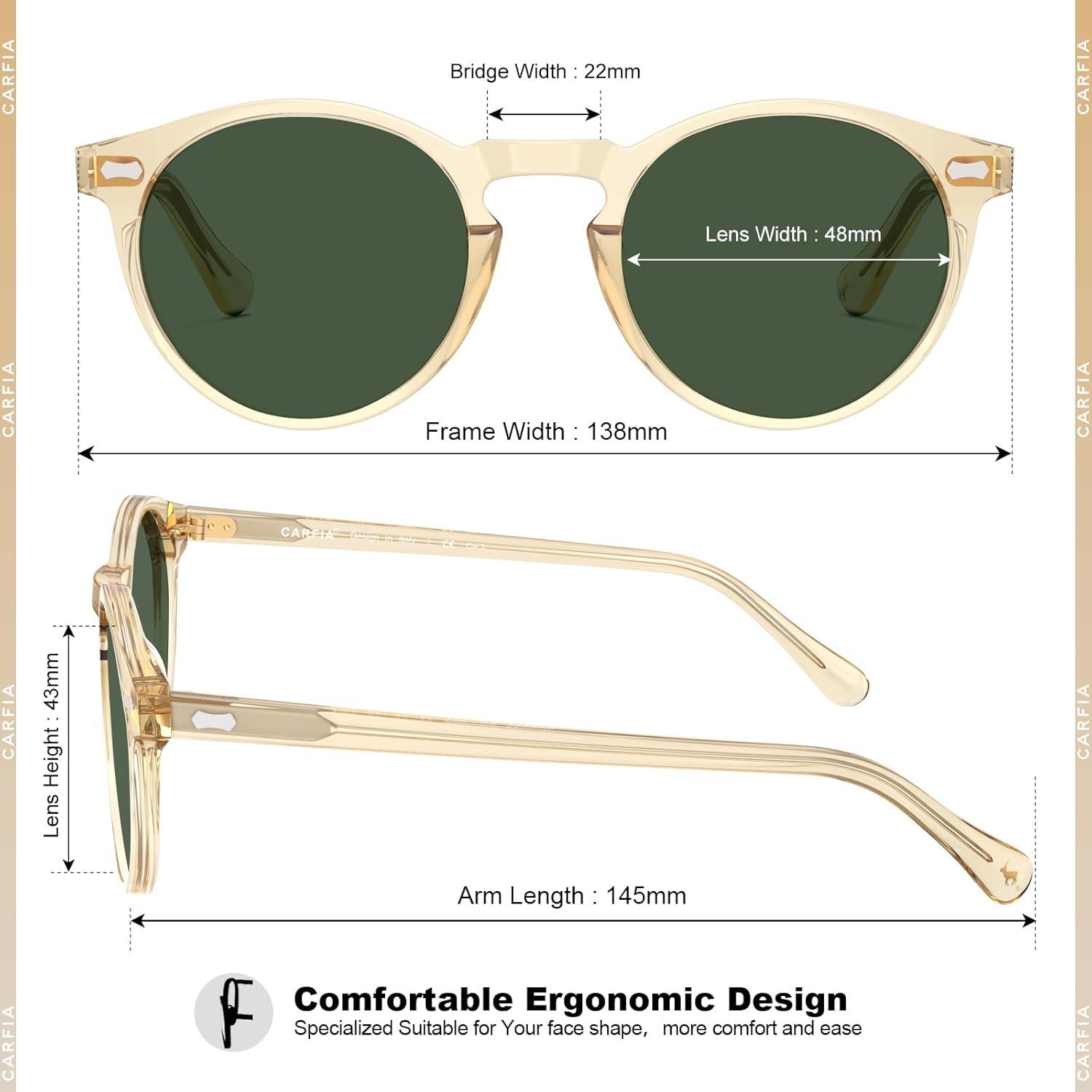 image:imageCARFIA Polarized Sunglasses for Women Acetate Frame SmallMedium Size UV400 Protection Anti Glare CA52884 Grey Green Lens